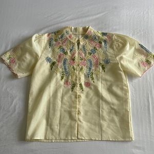 Vintage 80s floral embroidered sheer blouse